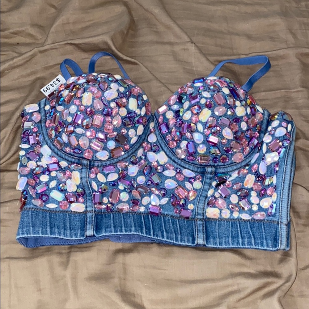 Distressed Bejeweled Bustier